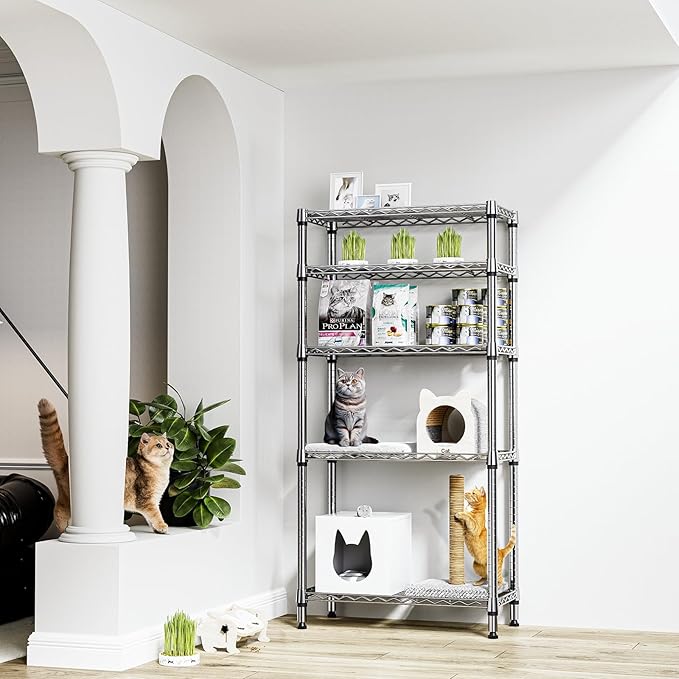 1250 lbs 5 Tier Shelf Metal Storage Shelves Shelving Wire Rack Heavy Duty Closet Organizers for Garage Kitchen Bathroom Laundry Chrome 13.8" D x 29.5" W x 59.5" H