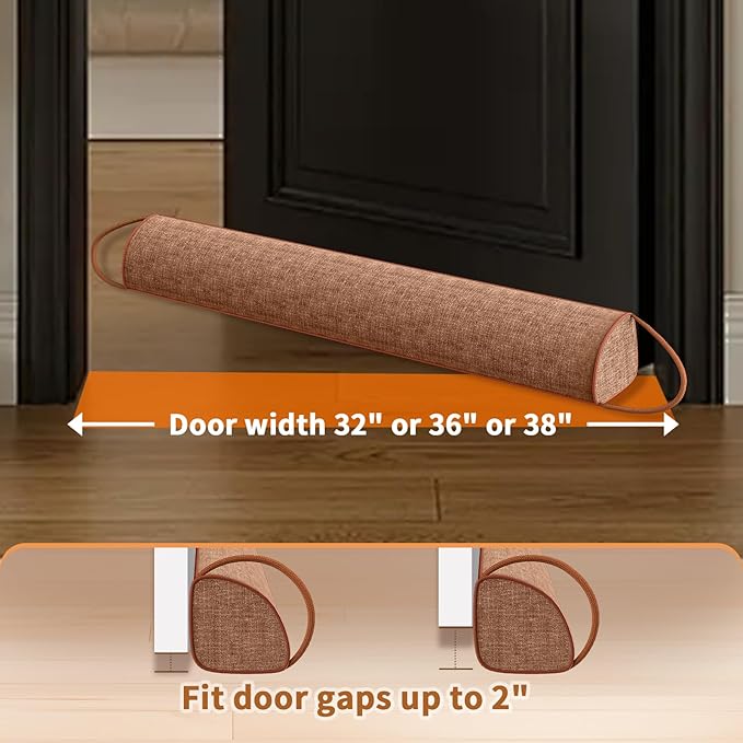 QUOLIX Triangle Under Door Draft Stopper Bottom Door Gap Filler & Seal Windproof Coating Cover Fits 30” to 36” Door Block Noise, Sound, Hot Air, Light, Bugs Easy Install Draft Blocker (36inch-Brown)