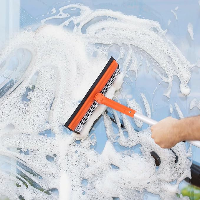 Window Squeegee for Home, Car Windshield Cleaner Tool with Extension Pole 20''-30'', Glass Door and Mirror Washer for Shower Cleaning