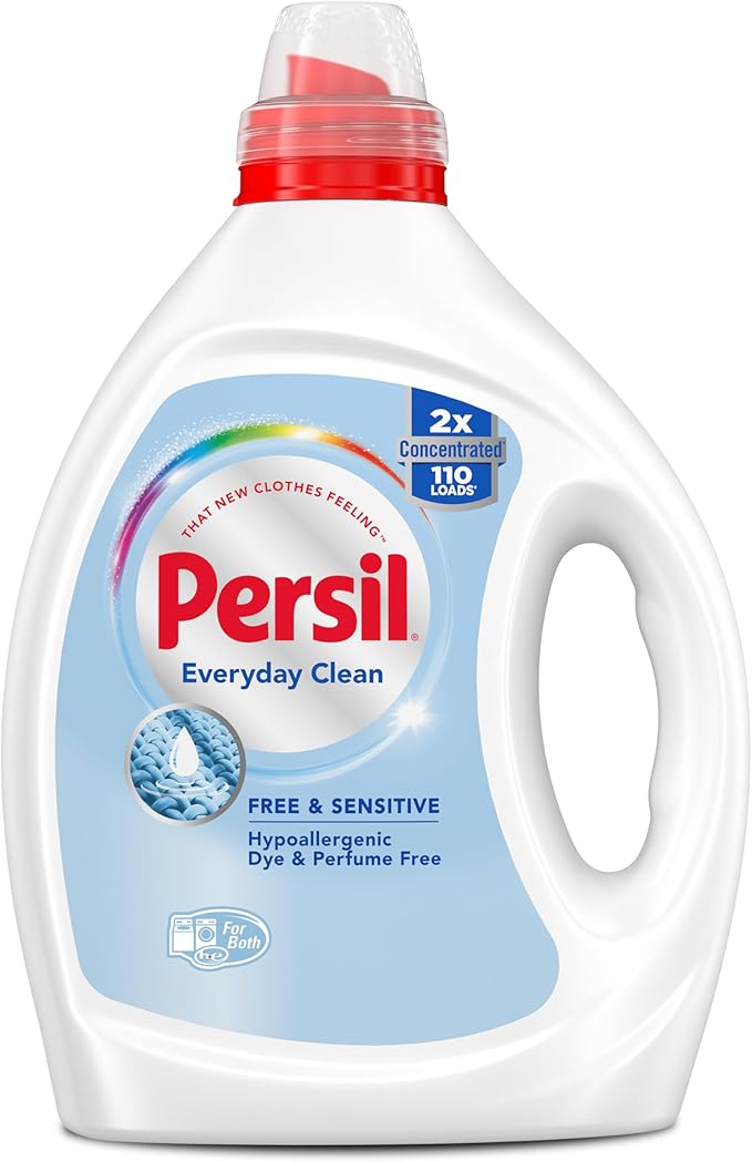 Persil Free & Sensitive Liquid Laundry Detergent, Unscented and Hypoallergenic for Sensitive Skin, Ultra Concentrated, 82.5 fl oz, 110 Loads