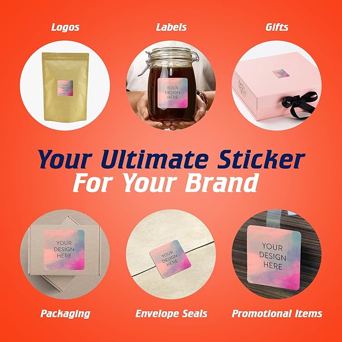 100 Custom Vinyl Stickers - Upload Your own Image, Text, Design, Logo - Personalized Logo Labels for Handmade, Packaging, Bottle, Jars, Candle, Brand Stickers (Rose, 2x2 Square)