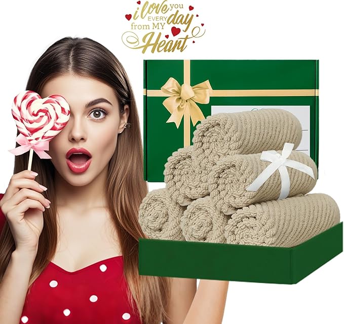 VOOVA & MOVAS Beige Face Cloths, (6PC, 13"x13") - 100% Cotton | Lightweight | Thick | Quick Dry | Soft | Absorbent, Wash Cloths for Showering & Bathroom, Bathroom Essentials, Dark Tan