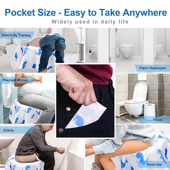 41 Pack Toilet Seat Covers Disposable, Extra Large Disposable Toilet Seat Covers for Adults, Individually Wrapped Potty Training Liners with Non-Slip Adhesives for Kids in Home, Restrooms&Travel -Blue