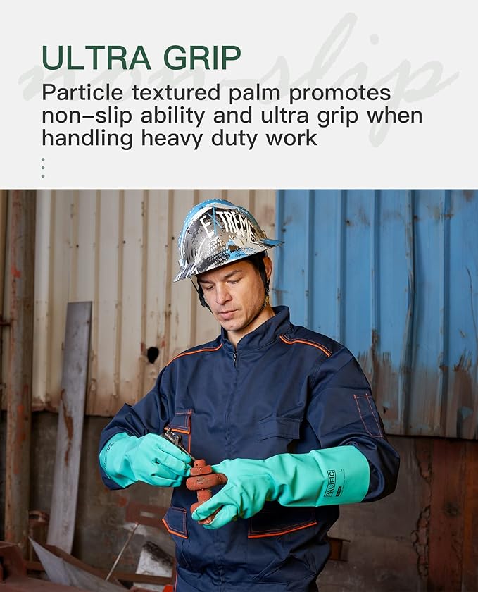 PACIFIC PPE 2 Pairs Nitrile Chemical Resistant Gloves, Flocked, Resist Strong Acid, Alkali, 15 mil, 12.6", XX-Large