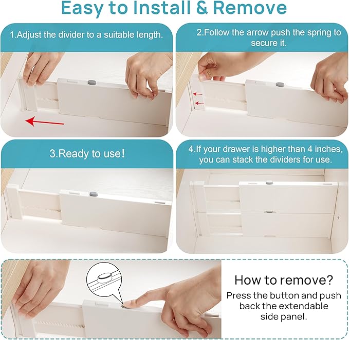 Vtopmart 16 Pack Drawer Dividers for Clothes, 4" High 11.6"-17" Adjustable Expandable Dresser Drawer Organizer, Plastic Drawers Separator for Dresser, Baby Clothes, Underwear, Kitchen & Office Storage