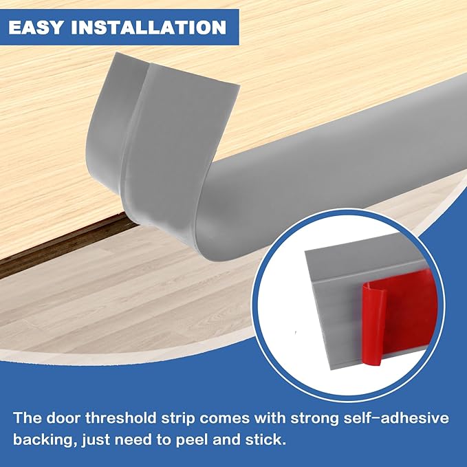 Vinyl Door Threshold Flooring Transition Strip Self Adhesive Carpet Edging Strip for Laminate Doorway Edge Threshold from 1/5" to 2/5" (Gray, 3.3 Ft)