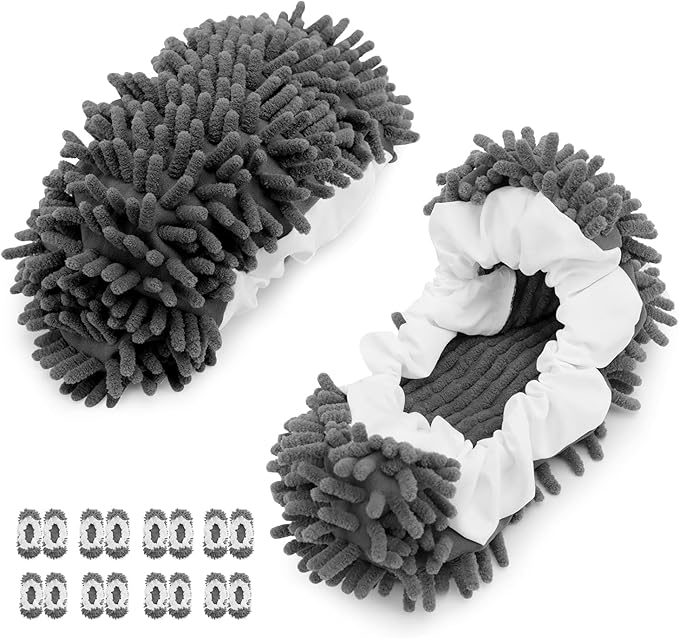8 Pcs Mop Slippers Socks Floor Cleaning,Microfiber Shoe Covers dust Washable Reusable for Woman Man House Kitchen (Dark Grey)