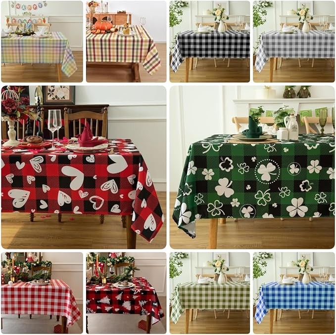Waterproof Plaid Tablecloth Fabric - Square 58x58 Inch Classic Gingham Checker Table Cloth for Indoor/Outdoor Use - Buffalo Table Cover for Picnics, BBQs, and Parties