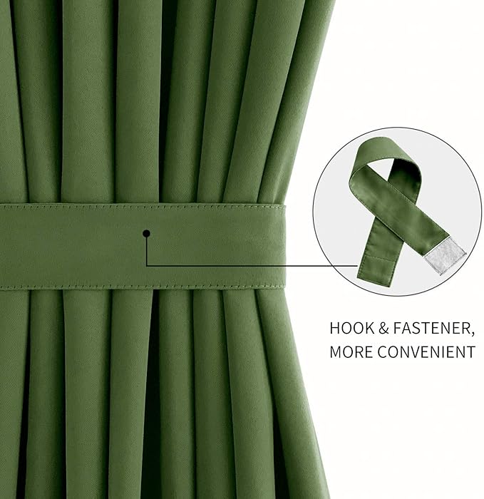 DWCN French Door Curtains – Rod Pocket Thermal Blackout Curtain for Doors with Glass Window, Kitchen and Patio Doors for Privacy, 25 X 40 Inches Long, 1 Curtain Panel with Tieback,Olive Green