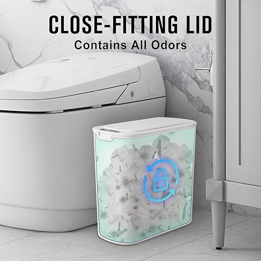 Cesun Automatic Motion Sensor Bathroom Trash Can with Lid, 2.6 Gallon Touchless Trash Bin, Smart Plastic Slim Garbage Can Small White Wastebasket for Toilet, Office, rv, Bedroom, Living Room