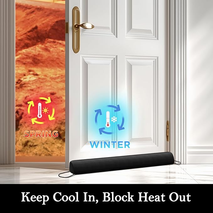 Sunolga 38" Door Draft Stopper Blocks Hot and Cold Air with Removable Washable Cover for Gaps Up to 3", All-Season Seal for Noise, Door Sweep for Bottom of Door and Window, Home Essentials, Black