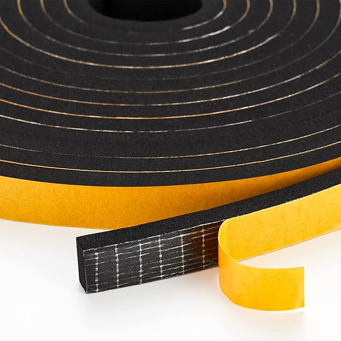 50 Feet Weather Stripping Door Seal, 1/2" Wide X 1/8" Thick Door Seal Strip High Density Foam Tape Adhesive Strip for Door Soundproofing,Window Insulation (1/2" x 1/8" x 50FT,Black)
