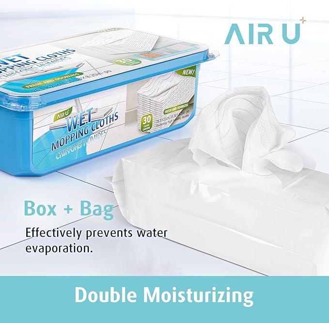 AIR U+ Wet Pads Refill for Swiffer Sweeper Wet Mopping Cloth, Unscented Disposable Floor Cleaning Wipes, 30 Count