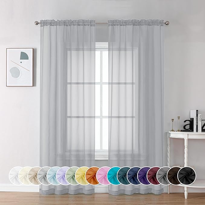 Chyhomenyc Light Grey Sheer Curtains 72 Inch Length 2 Panels, Light Filtering Soft Airy Rod Pocket Voile Window Curtain Drapes for French Door Bedroom Living Room, Each 42Wx72L Inches