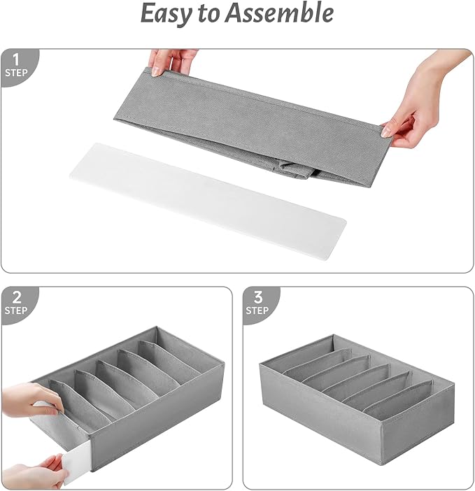 4 Packs T-shirt Drawer Organizers for Clothing,6 Grids Compartment Wardrobe Storage Box, Washable Clothes Organizer for Folded Clothes, T-shirt, Legging, Silk Scarve