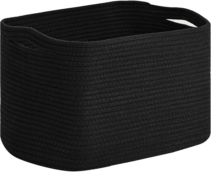 Woven Cotton Rope Storage Basket for Organizing, Cute Decorative Baskets for Gifts Empty, Organizer Bins for Dog Toy, Baby Laundry, 17“×13”×9.5“, Black