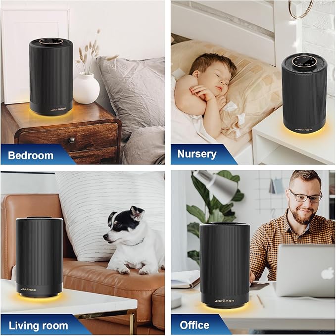 Jafanda Air Purifiers for Home Bedroom, True HEPA 13 Coverage 450 sqft, 22 dB Portable Air Cleaner, Effectively Remove Pollen Dust and Odor to Prevent Seasonal Air Diseases, Night Light
