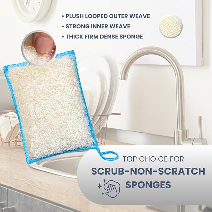 Whiffkitch Bamboo Fiber Kitchen Sponges – Washable Multicolor Non Scratch Dish Sponge Set for Sink, Dishes, and Countertops – Durable Household Cleaning Pads, Washable Dishwashing Scrubbers, 4-Pack