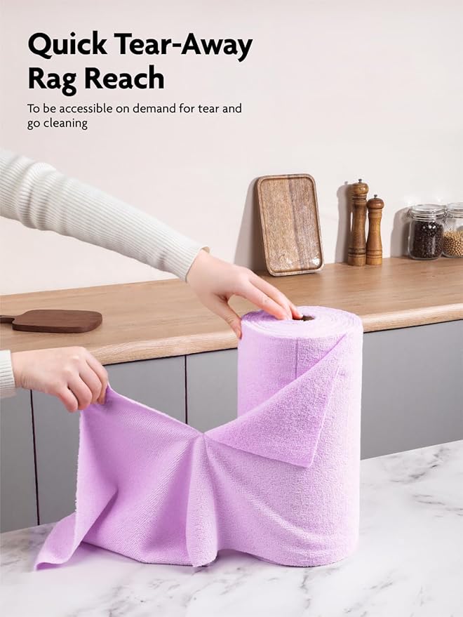 Fantasticlean Microfiber Cleaning Cloth Roll -75 pack, Tear Away Microfiber Towels, 12" x 12", Reusable, Washable, Scratch Free, Ultra Absorbent Dishcloth for Home Supplies, Car, Pet, Kitchen (Purple)