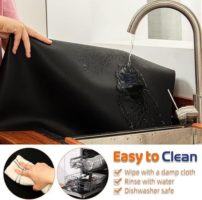 Warome Silicone Mat,78.7”x 23.6” Heat Resistant Mats for Countertop,Extra Large Countertop Protector Mat, Multi-functional Cuttable Kitchen Counter Mat, Silicone Mats for Kitchen Counter/Crafts -Black