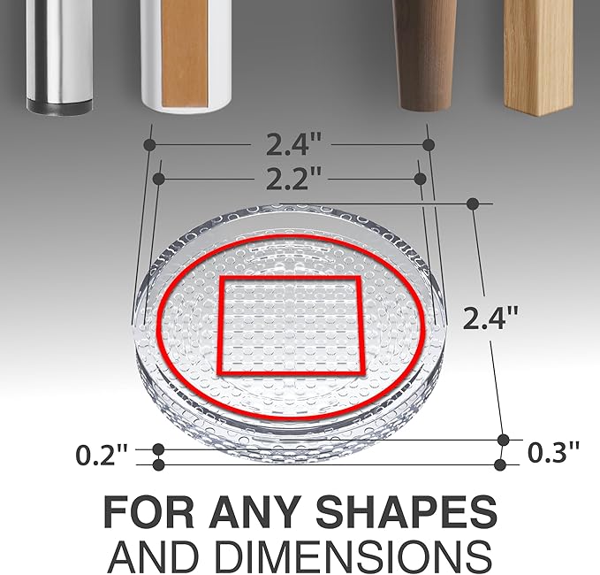 X-Protector Furniture Cups - 8 PCS 2.2" - Non Slip Furniture Pads for Hardwood Floors - Transparent Floor Protectors - Bed Stoppers to Prevent Sliding - Keep Furniture from Sliding on Floor! (Round)