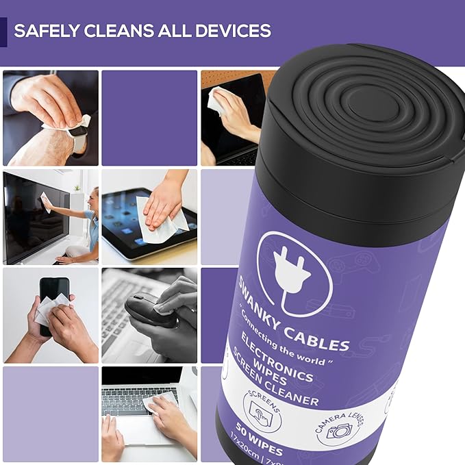 Screen Cleaner Wipes: Electronic Wipes for Screens - Computer Screen Wipes for Lens, Phone, Tv Screen and Monitor Cleaning - Tech Wipes & Microfiber Cloth (Canister, 200 Count)