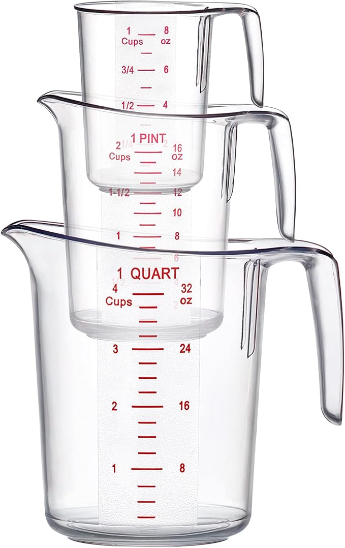 Amazing Abby - Melissa - Plastic Measuring Cups (3-Piece Set), Food-Grade Measuring Jugs, 1/2/4-Cup Capacity, Unbreakable, Stackable, Dishwasher-Safe, Great for Oil, Vinegar, Flour, and More
