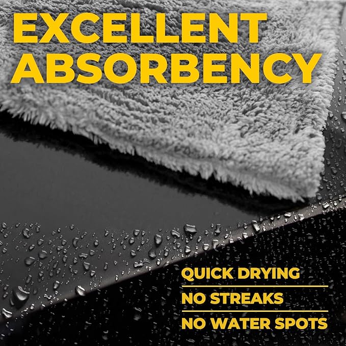 Edgeless Microfiber Towels for Cars – 6pk (12”x12”) - 540 GSM - Super Soft Detailing & Buffing – Scratch-Free & Absorbent Microfiber Cleaning Cloths for Car Polishing