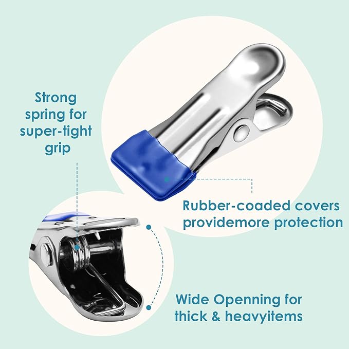 36 Pack Heavy Duty Clothes Pins, 2.17-Inch Stainless Steel Chip Clips, Multipurpose Laundry, Towel, Photo, and Food Clips, Durable and Colored, for Clothesline, Travel, and Home Use