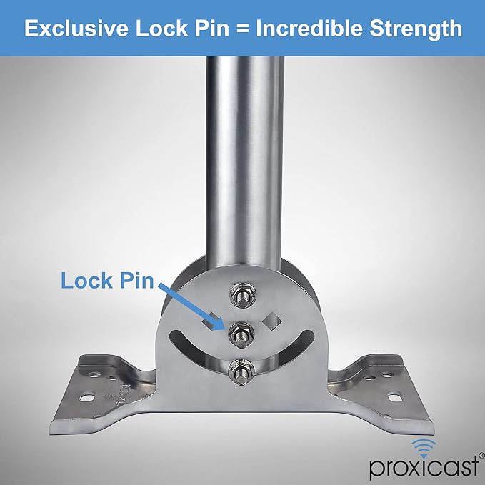 Proxicast Pro-Grade J-Max 100% Solid Stainless Steel Antenna Mount - Universal Outdoor Adjustable Pivot/Lock Bracket & J-Pipe Mast (1.5" x 36" Pole) for Wall, Eave or Roof Mounting (ANT-800-JP3-XL)