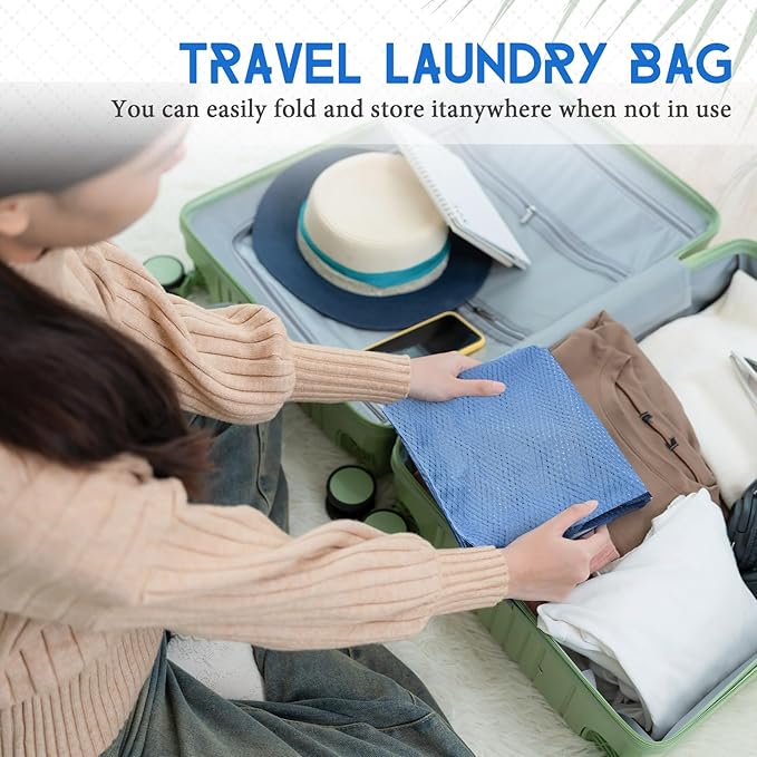 6 Pack 20 x 17 Inches Blue Mesh Laundry Bag with Handles Machine Washable Secure Drawstring Closure Large Sturdy Mesh Net Laundry for College Travel Dorm Laundromat