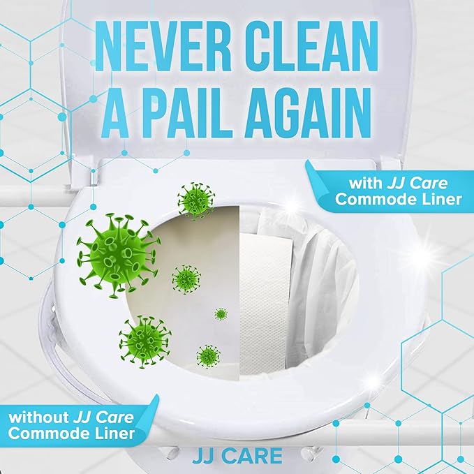 JJ CARE Bedside Commode Liners with Absorbent Pads - Pack of 90 Commode Poop Bags Liners 16"x21" Adults' Portable Bed Pan Toilet Chair, Disposable Toilet Bags for Bedside