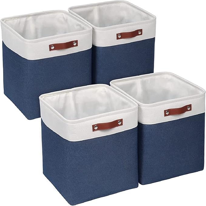 Univivi 13 inch Storage Baskets with Hard Bottom 4 Pack 13 x 13 x13 Cube Storage Bins Foldable Fabric Storage Bins for Shelves, Closet(Blue, Hard Bottom-13 Inch)