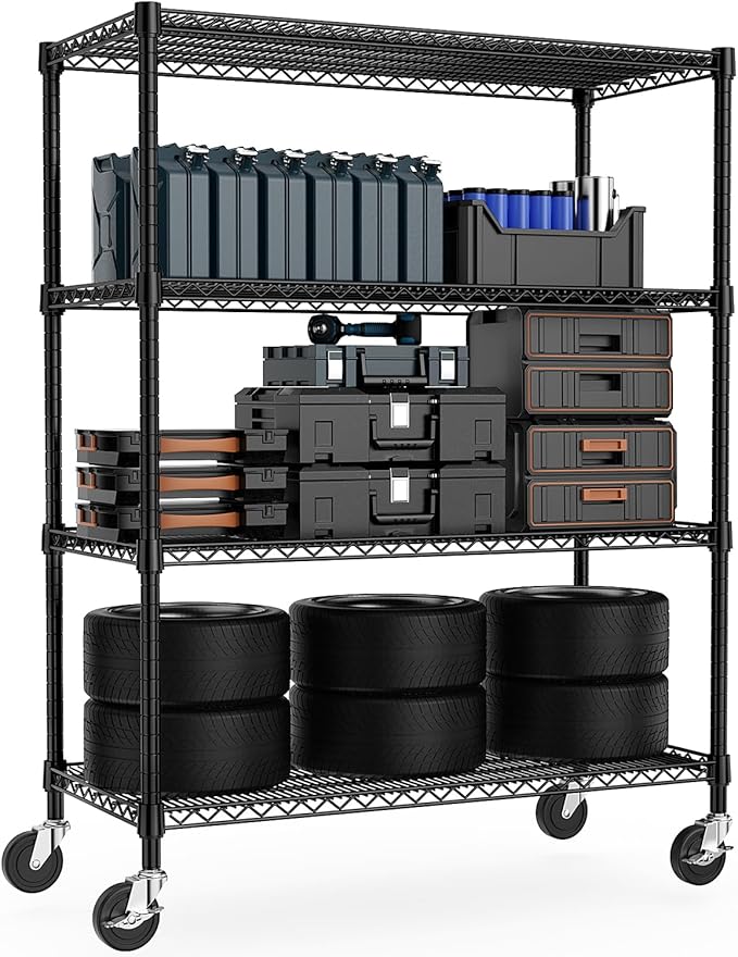 Industrial Metal 4 Tier Shelving for Garage, Pantry, Warehouse, Basement Utility Room, Storage Rack Metal Shelving Unit, Shelf Organizer, Black 23.6" D x 53.2" W x 73.6" H