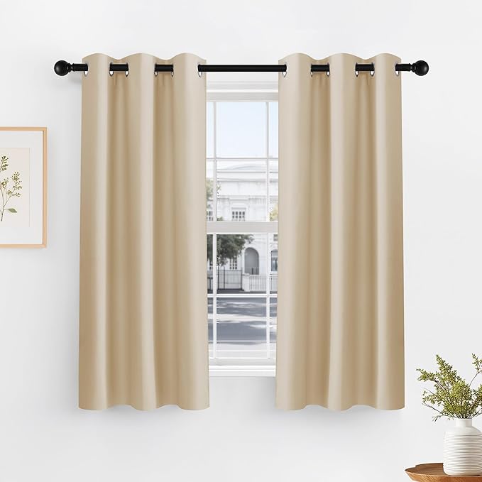 PONY DANCE Window Curtains Set - Room Darkening Home Decor Window Treatments Grommet Drapes Light Block for Dorm/Living Room, Each Panel 42 Wide by 54 Long inch, Biscotti Beige, Set of 2