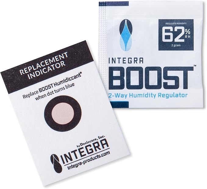 Integra Boost 2-Way Humidity Control Pack – Patented Technology for Humidity Control – Preserve Flavor & Maintain 62% RH – Moisture Absorber for Herbs, Spices & More – 2 Gram (Pack of 6)