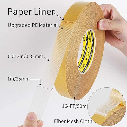 Double Sided Tape Heavy Duty, 1in x 164FT, Extra Large Universal High Tack Mounting Tape, Strong Wall Adhesive Strips Fiberglass Mesh, Sticky Clear Tape, Picture Poster Decor, Easy Use