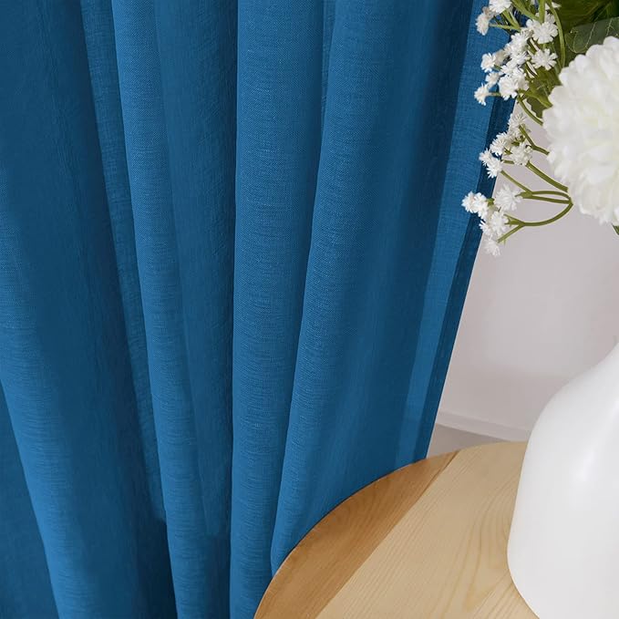 Tollpiz Sheer Curtains Bedroom Linen Textured Curtain Sheers Light Filtering Voile Rod Pocket Curtains for Living Room, 38 x 84 inches Long, Classic Blue, Set of 2 Panels