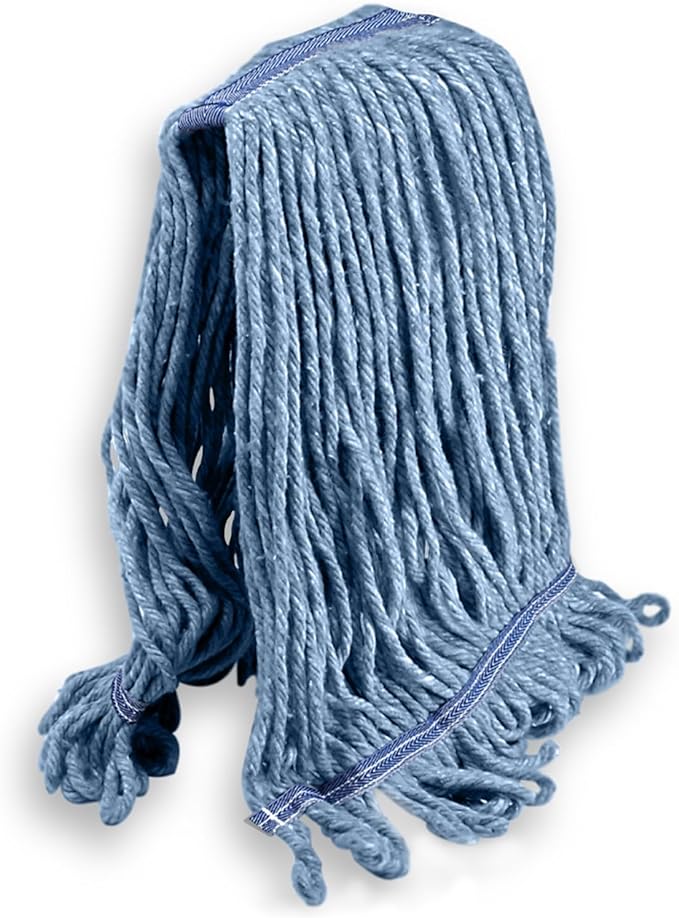 KLEEN HANDLER HEAVY DUTY Commercial Mop Head Replacement, Wet Industrial Cotton Looped End String Cleaning Mop Head Refill, Blue Mop, Universal Headband