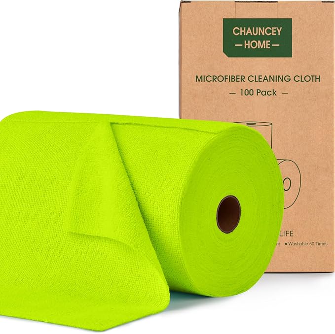 Roll of Microfiber Cleaning Cloth –100 Pack, Tear Away Microfiber Towels, Reusable, Washable, Scratch-Free, Cleaning Supplies,Kitchen Towels for Car, Home, Kitchen, Dishes(Neon Green)