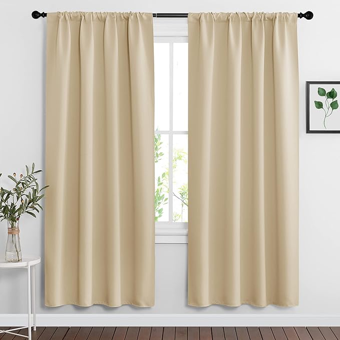 RYB HOME Blackout Shades Curtains Window Dressing (Width 42 by Height 72 in, Biscotti Beige, 2 Pcs) Energy Saving Curtain Draperies Soft Solid Polyester for Kitchen Bedroom