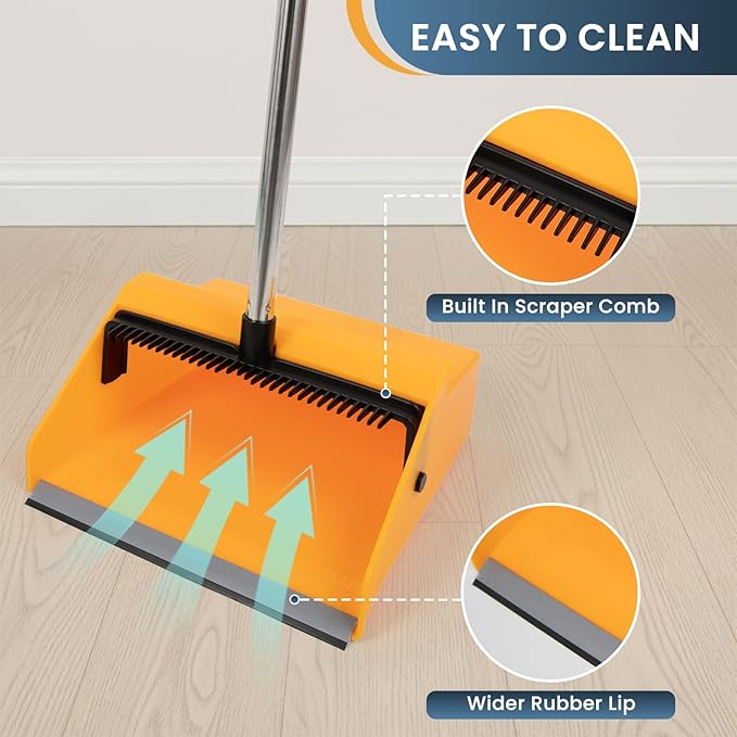 Large Commercial Dustpan with Comb，Long Handle Upright Heavy Duty Dust Pan Outdoor Indoor for Courtyards, Garages, Lobbies, Shopping Malls, Market Floors, Sidewalks, Classroom Floor Cleaning