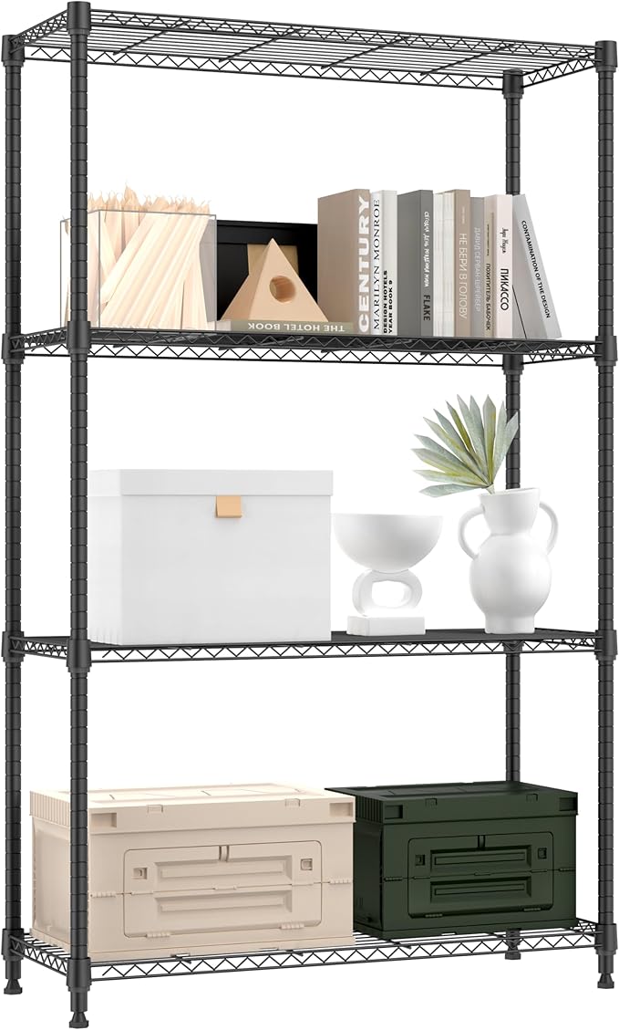 1000 lbs 4 Tier Shelf Metal Storage Shelves Shelving Wire Rack Heavy Duty Closet Organizers for Garage Kitchen Bathroom Laundry Black 13.8" D x 35.4" W x 59.5" H