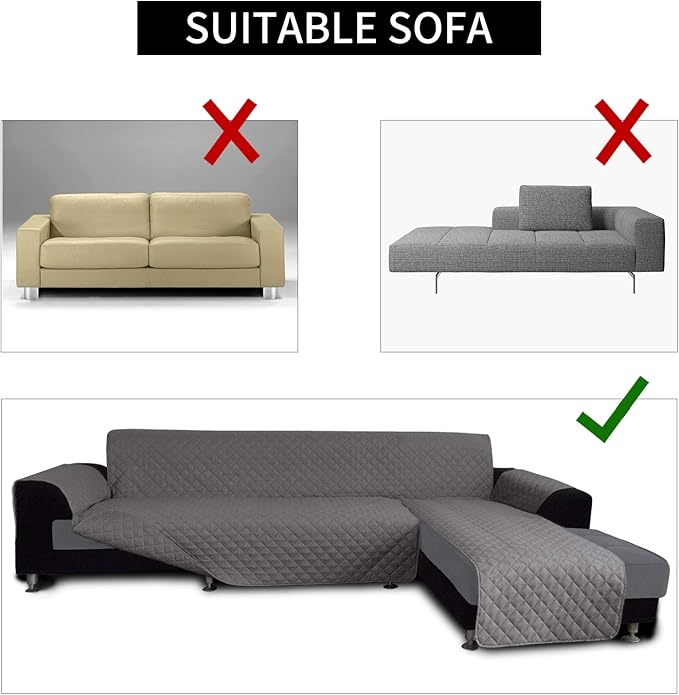 Easy-Going L Shape Sectional Couch Cover - Chaise Slip Cover Reversible Sofa Protector for Pets & Kids (Small, Gray/Gray)