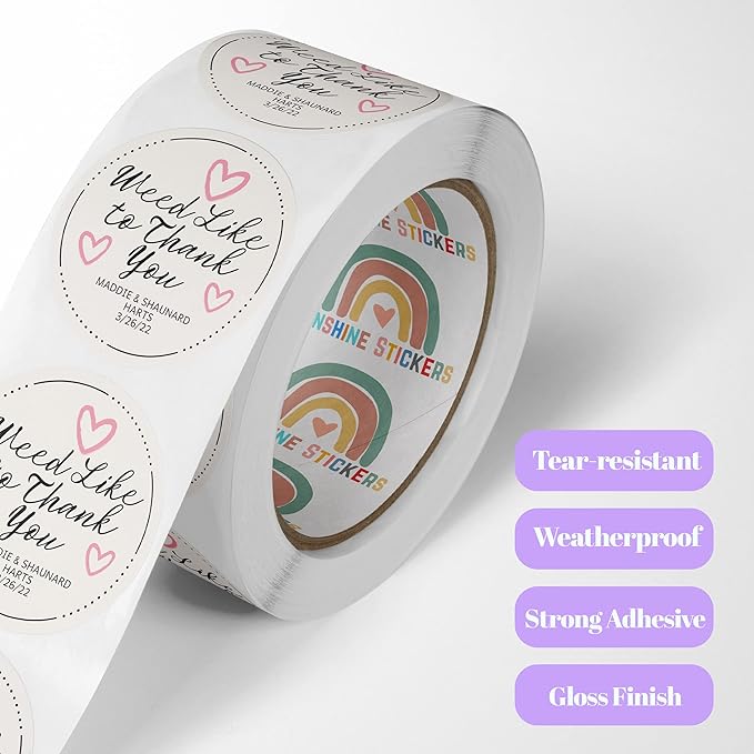 150 Custom Circle/Square BOPP Roll Labels- Personalized Stickers for Business Logo, Party, Wedding Favor, Baby Shower-Any Design Text + Image, Matte/Gloss Finish (1.5 Inch Circle)