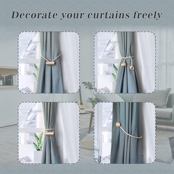 Hion Magnetic Curtain Tiebacks Beige 2pcs, Curtain Tiebacks Buckles Holdbacks Holders Hooks Clip for Home Bedroom Office Decorative Curtain