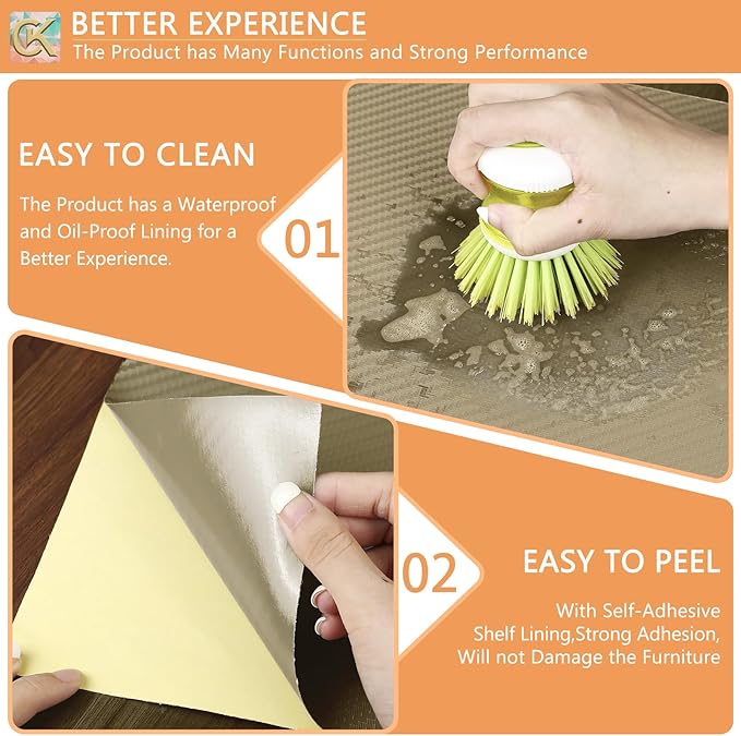Self-Adhesive Shelf Liner Kitchen Liner, Waterproof Backed Paper Easy Peel and Stick Contact Liner Without Residue for Decor Your Desk Surface, Kitchen Countertops (Dark Khaki, 17.5 x 236.2 inches)