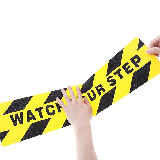 Boao 4 Pieces Watch Your Step Stickers Sign 6 x 24 Inch Caution Watch Your Step Floor Decals Warning Sticker Adhesive Tape Anti Slip Abrasive Tape for Workplace Safety Wet Floor Caution