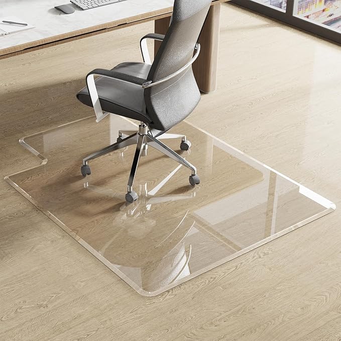 Beveled Edge Irregular Office Chair Mat with Lip for Carpet or Hardwood Floor Crystal Clear 36" x 48" Smooth Glide and Easy Roll On/Off, Heavy Duty and Non-Slip Pad Floor Chair Mat with Lip