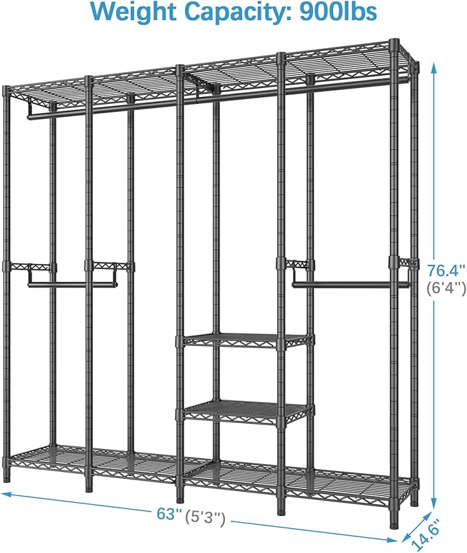 VIPEK V40 Medium Garment Rack Heavy Duty Clothes Rack for Hanging Clothes, Multi-Functional Bedroom Clothing Racks Freestanding Closet Portable Closet Wardrobe, Max Load 900lbs, Black